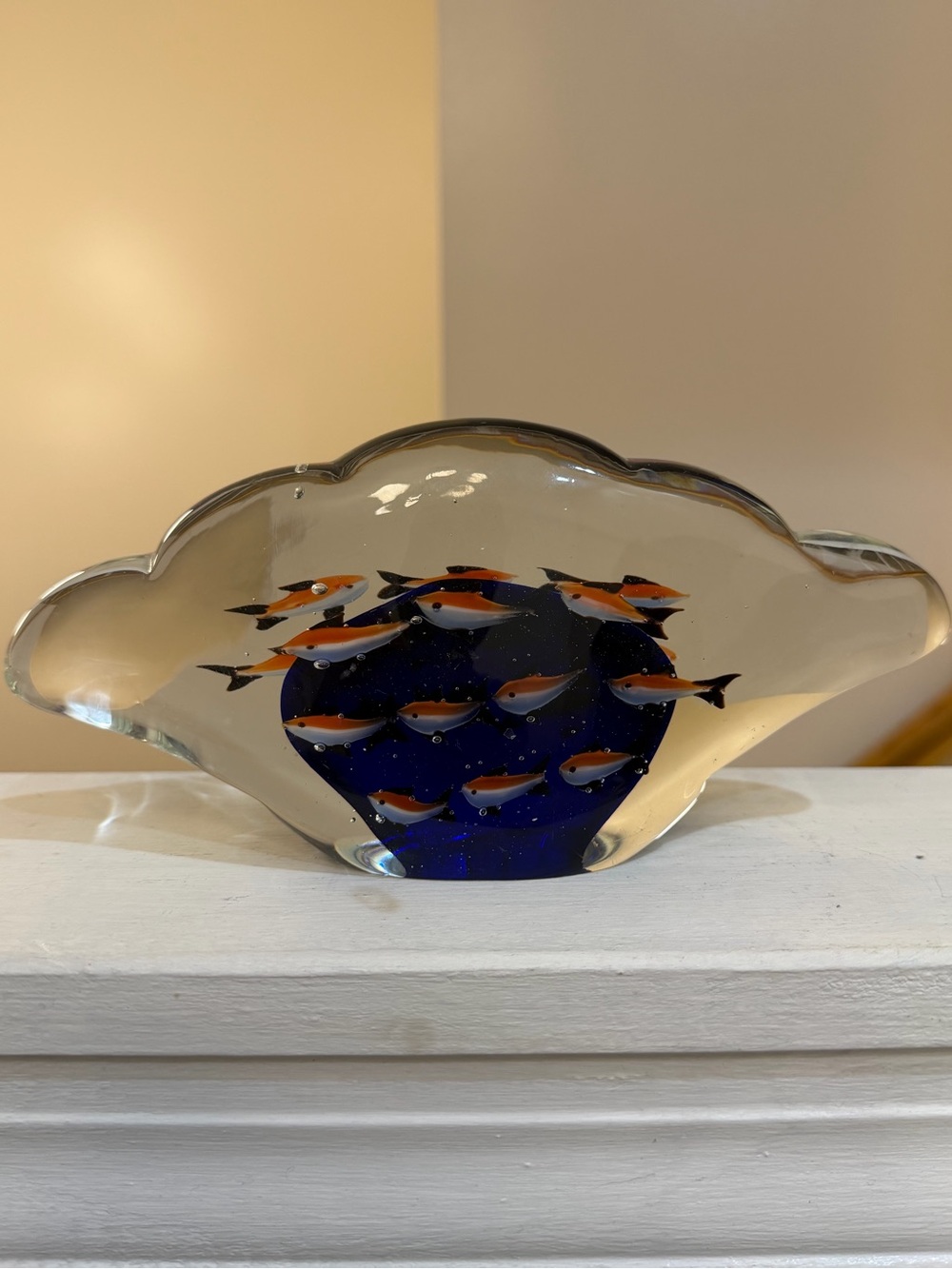 Vtg Murano Style Art Glass Clamshell Fish Aquarium Sculpture Paperweight Heavy